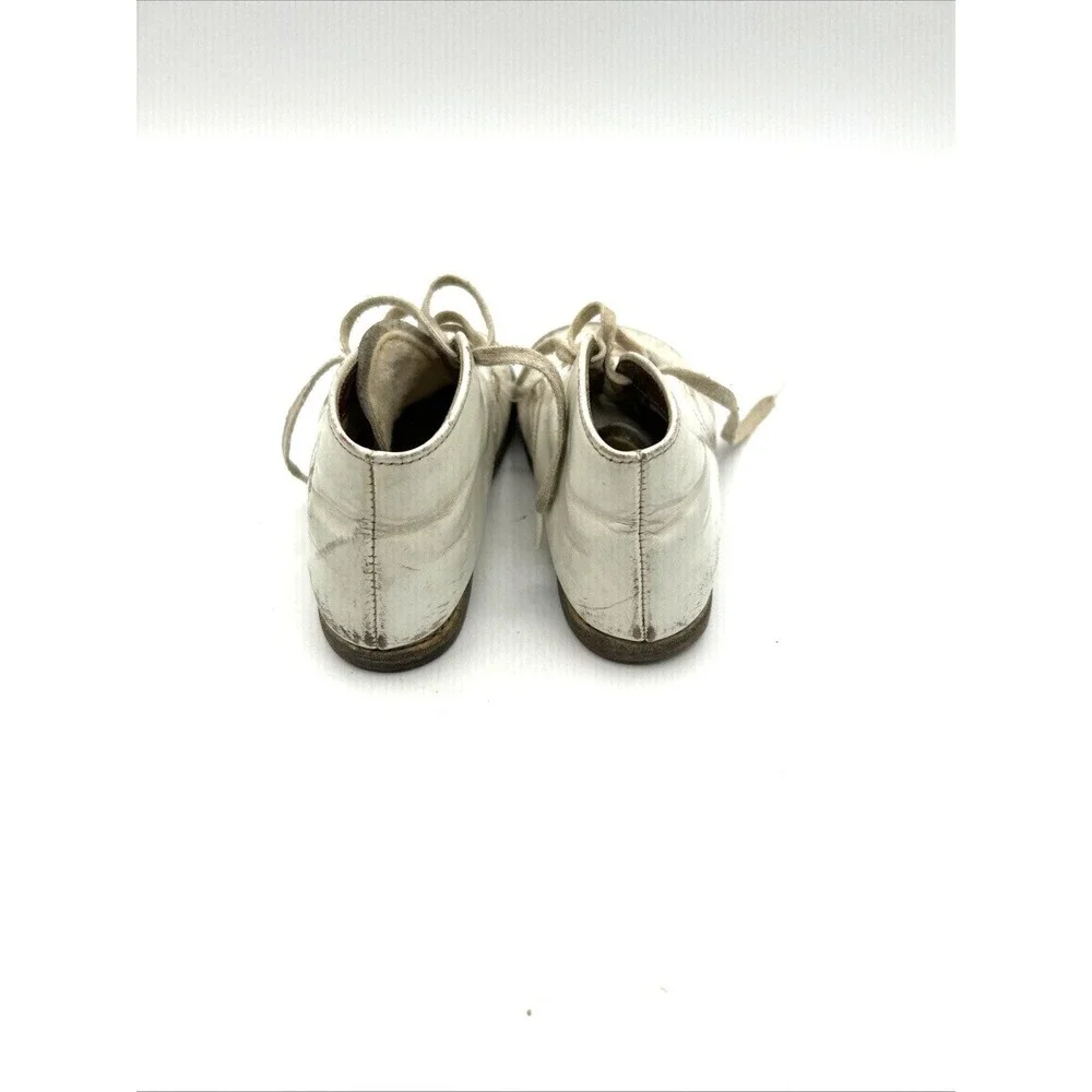 Vtg White Leather Baby Shoes Toddler Size 4.5 Wide Lace Up Mid Top Booties 5